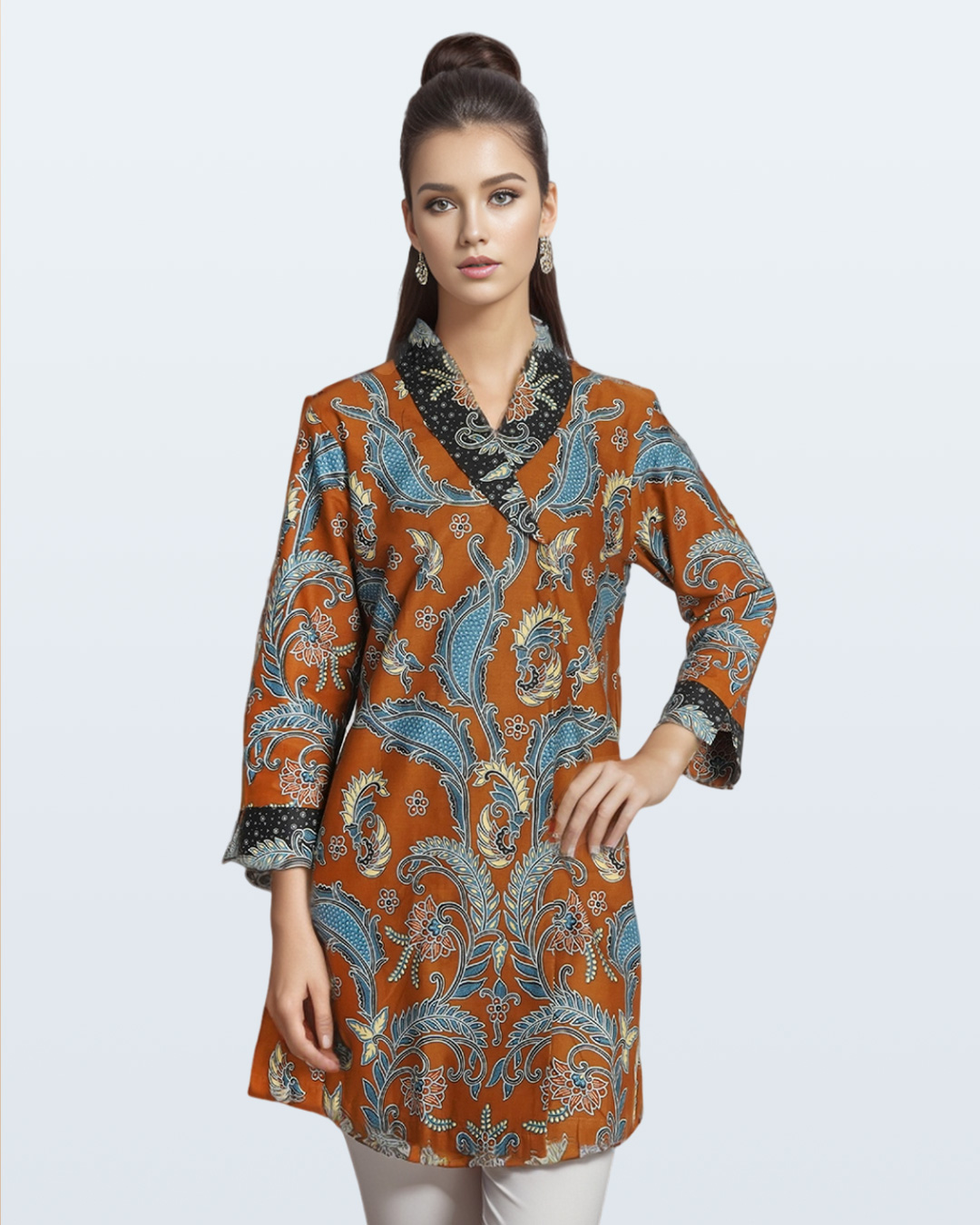 Blouse Panjang - Motif Lar Lung Sisik 4 Kerah V Kancing