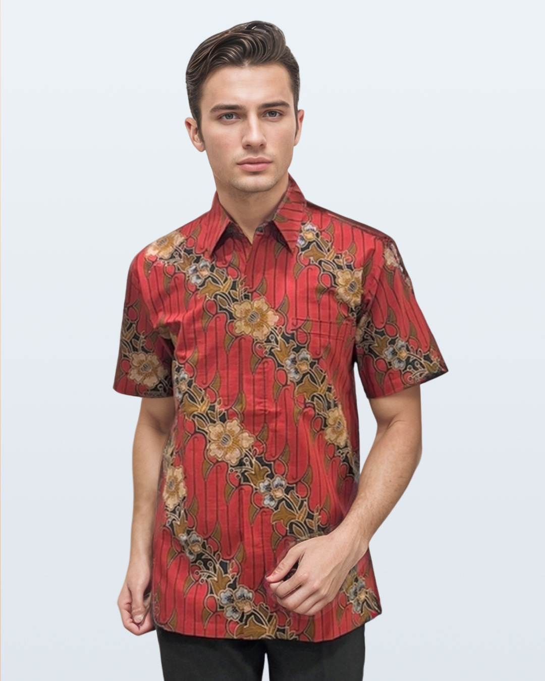 Kemeja Batik Lengan Pendek Parang Ronce Merah