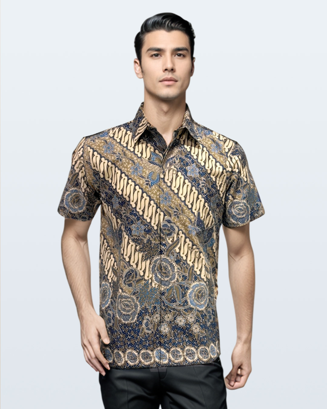 Kemeja Batik Lengan Pendek Parang Boket - Biru