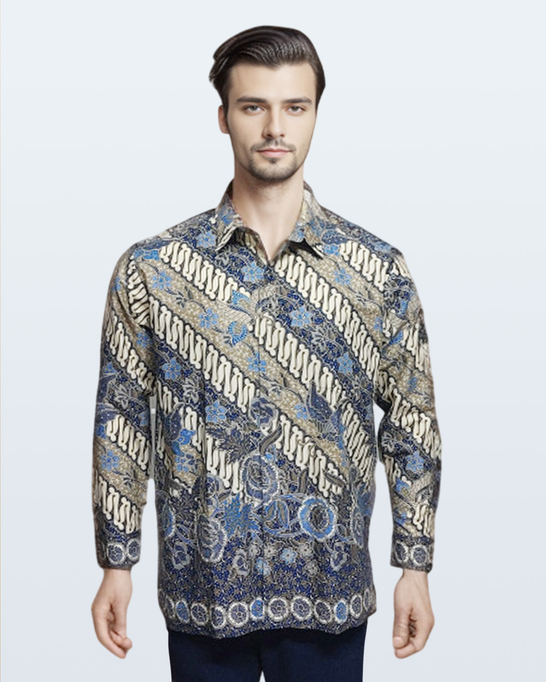 Kemeja Batik Lengan Panjang Parang Boket - Biru new