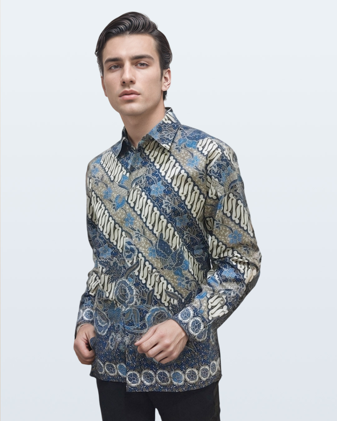 Kemeja Batik Lengan Panjang Parang Boket - Biru