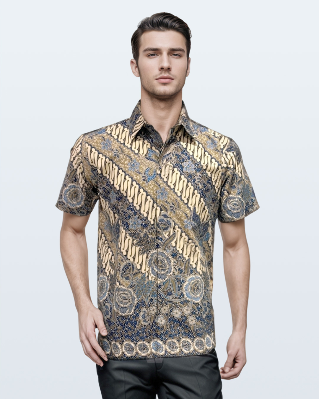 Kemeja Batik Lengan Pendek Parang Boket - Biru