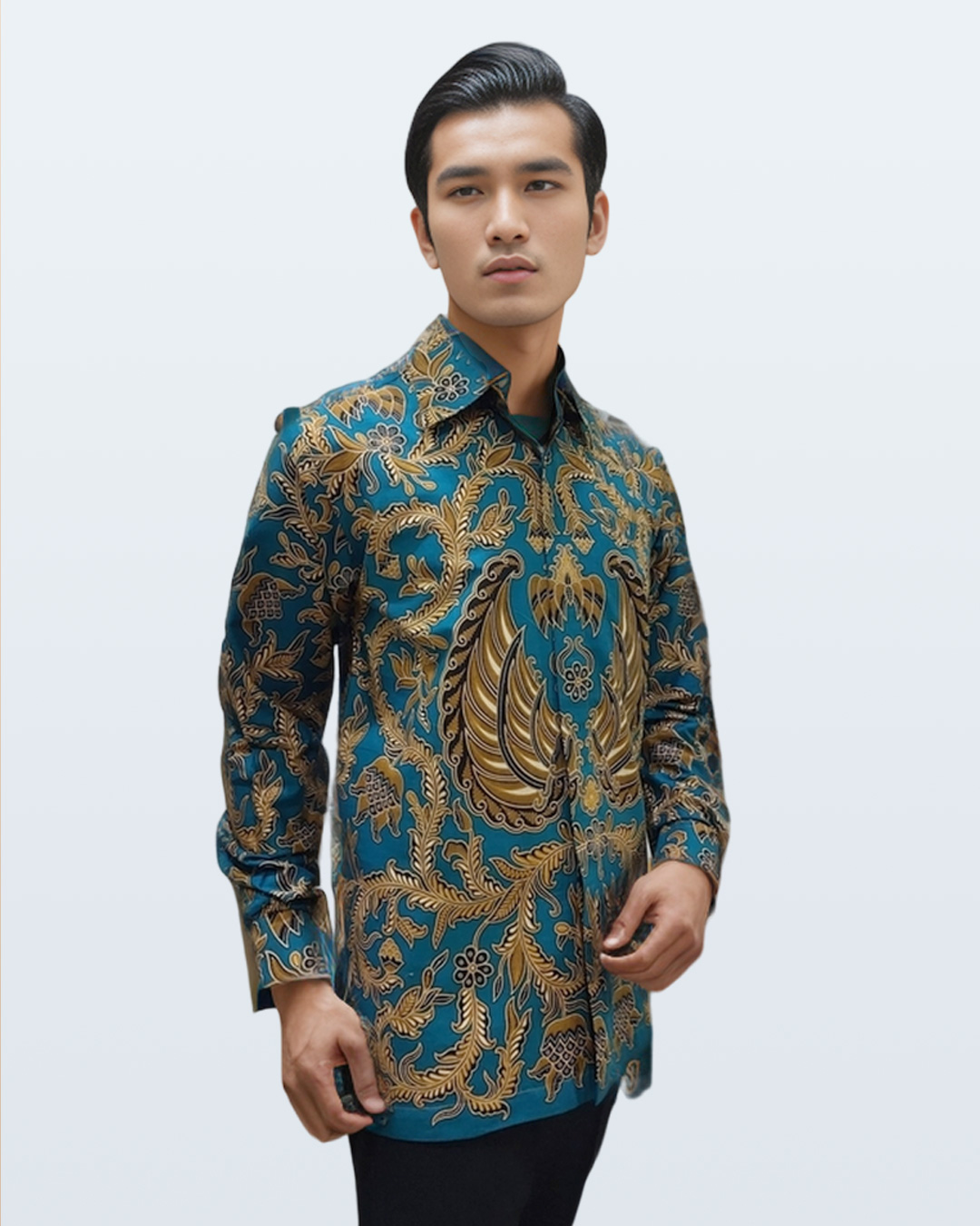 Kemeja Batik Lengan Panjang Gurdo Latar Rambat - Hijau 3