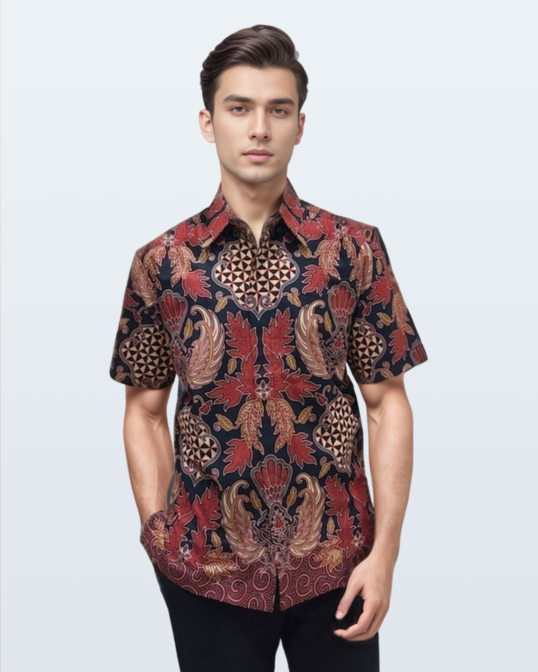 Kemeja Batik Lengan Pendek Lar Slobok Modern Hitam