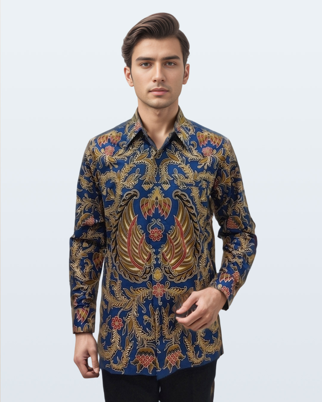 Kemeja Batik Lengan Panjang Gurdo Latar Rambat - Biru