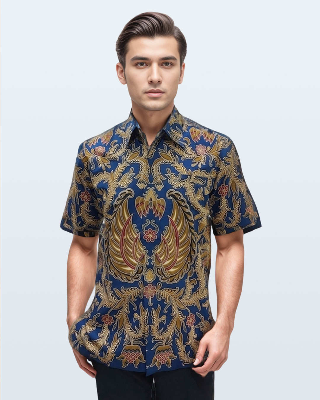 Kemeja Batik Lengan Pendek Gurdo Latar Rambat Biru