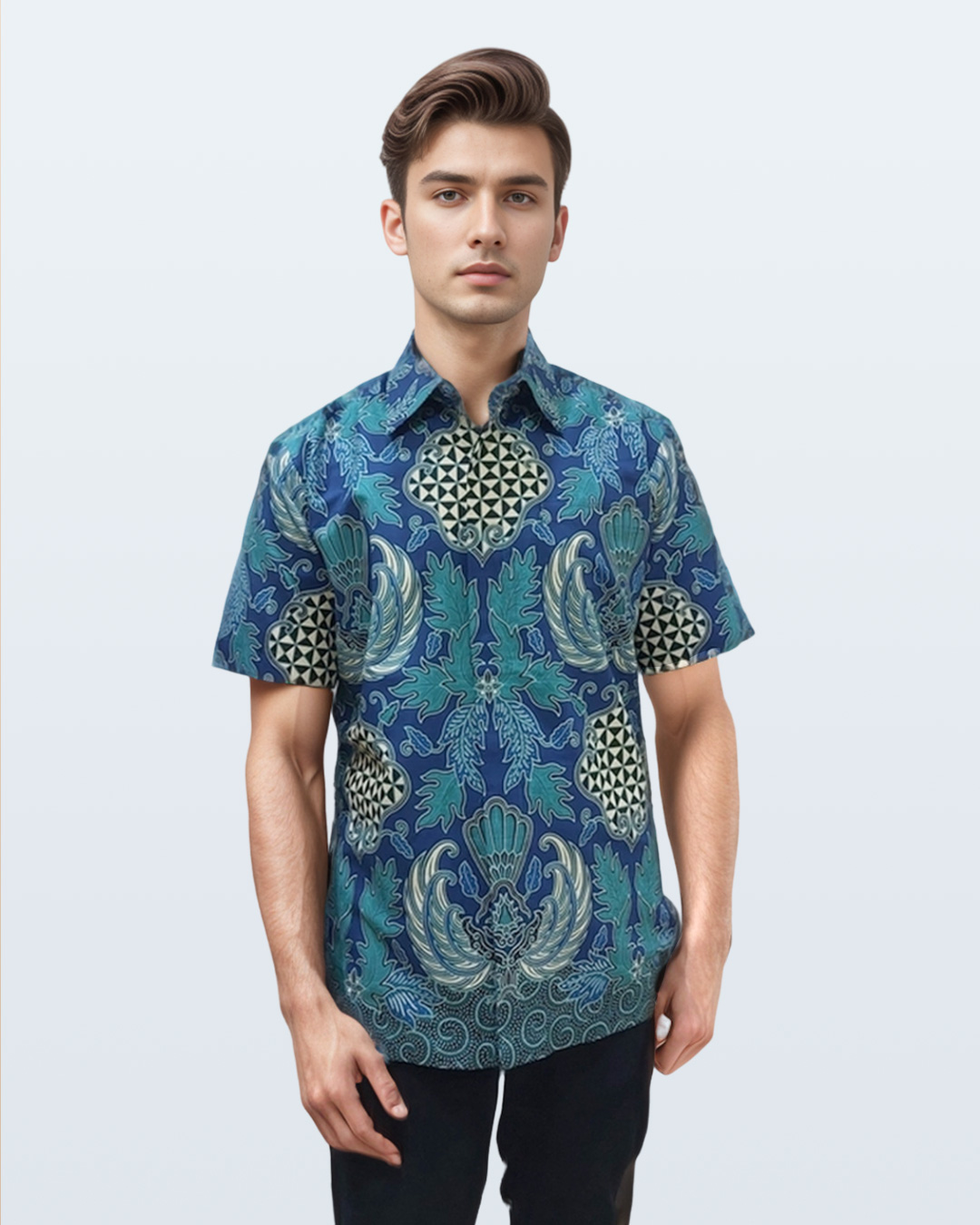 Kemeja Batik Lengan Pendek Lar Slobok Modern Tosca