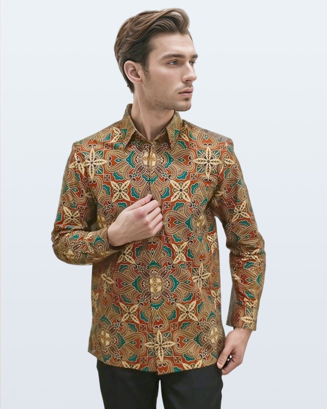 Kemeja Batik Lengan Panjang Ceplok Khayangan - Sogan