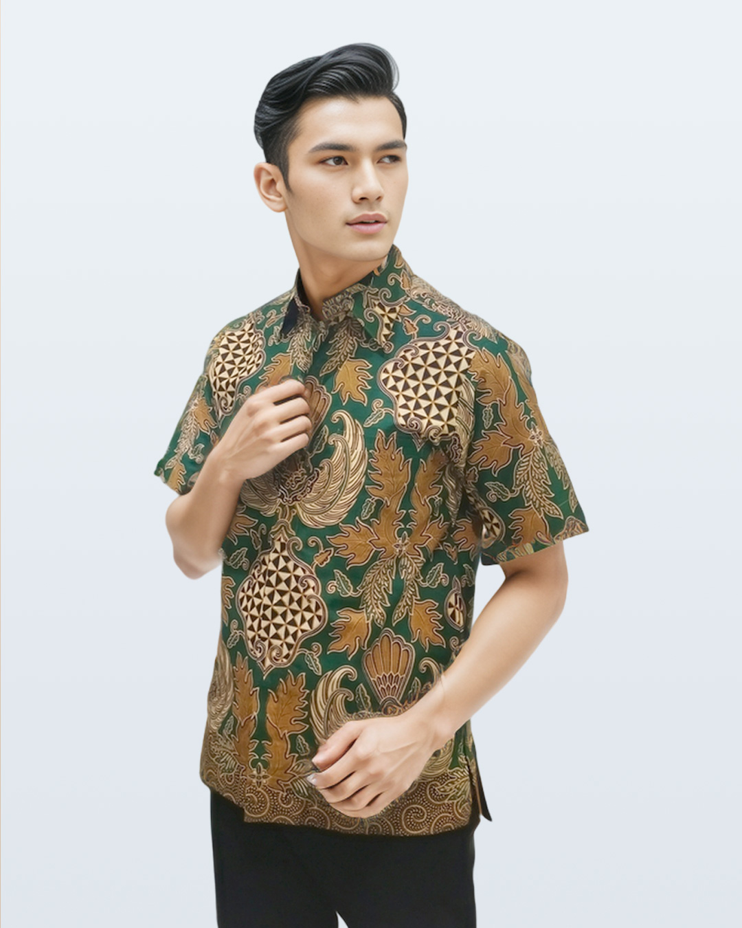 Kemeja Batik Lengan Pendek Lar Slobok Modern Hijau new