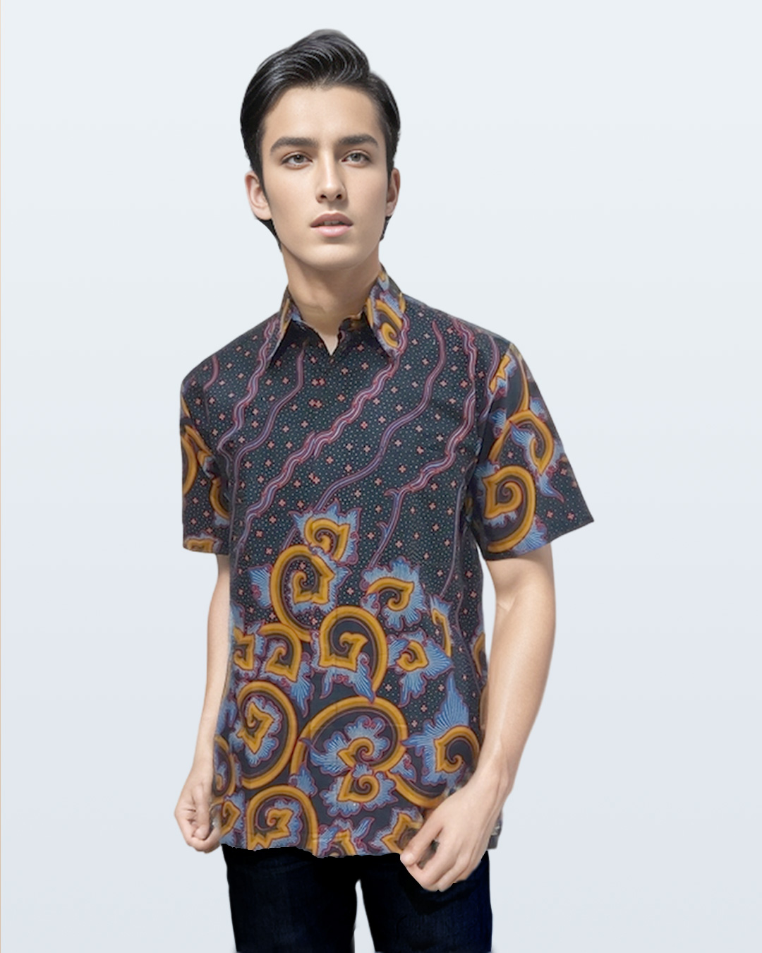 Kemeja Batik Lengan Pendek Ukir Sungging - Warna Hitam