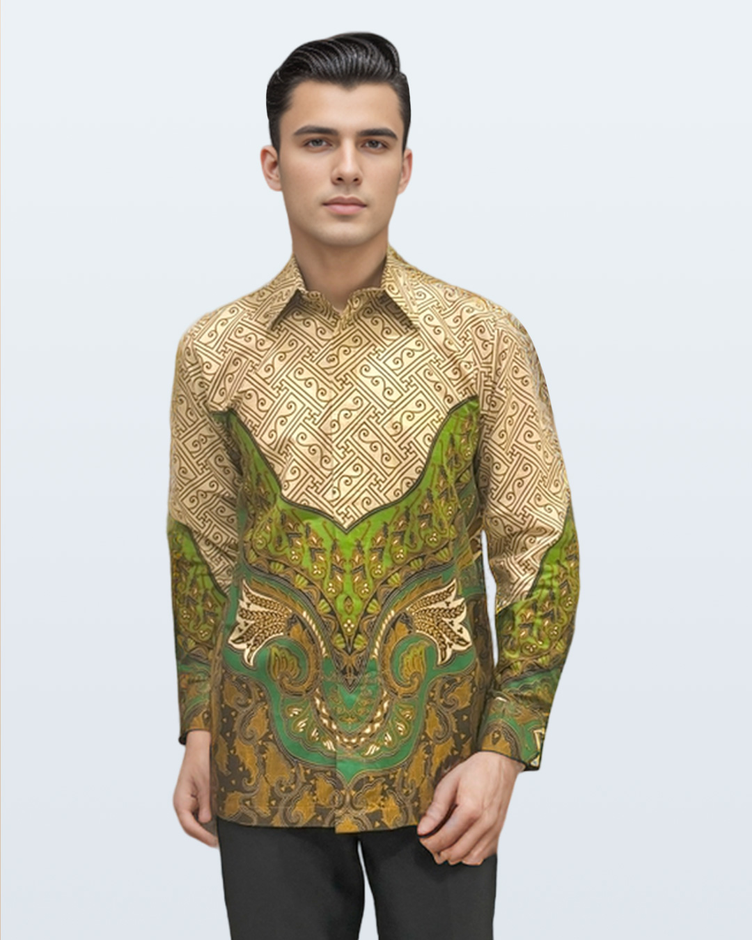 Kemeja Batik Lengan Panjang Benji Rans Lili - Hijau - New