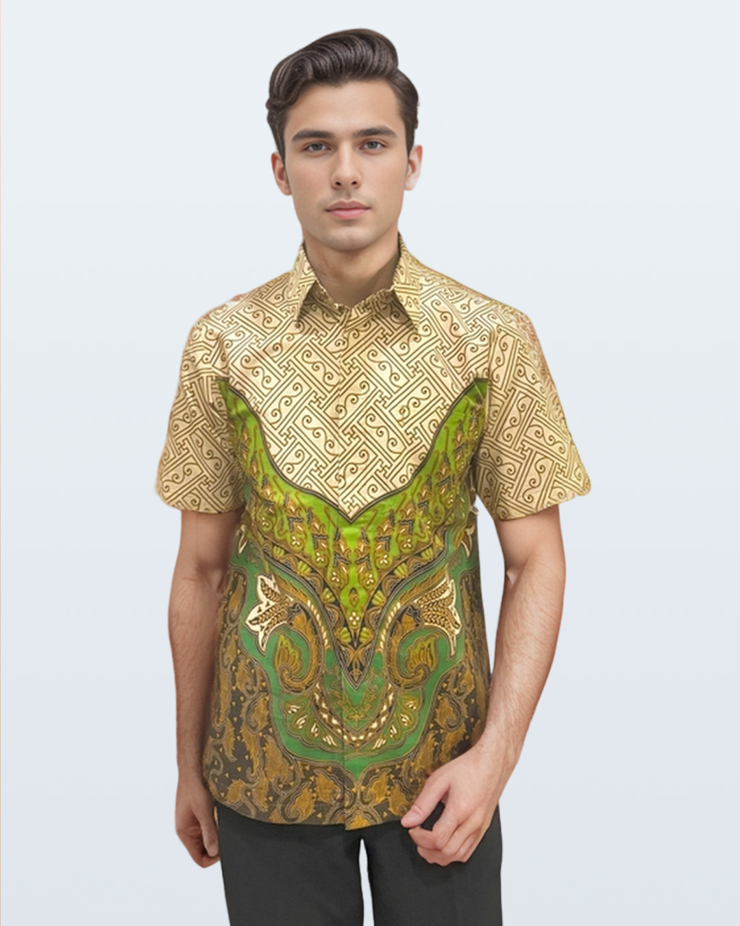 Kemeja Batik Lengan Pendek Benji Rans Lili Warna Hijau - New