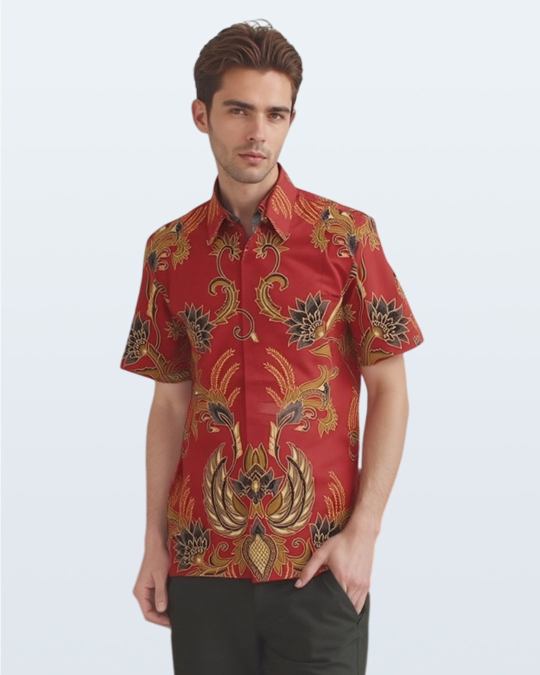 Kemeja Batik Lengan Pendek Lar Puspa Wijaya Merah