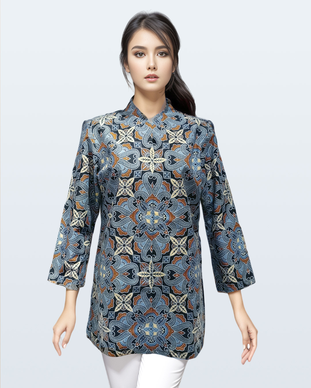 Blouse Lengan Panjang Ceplok Kayangan - Biru