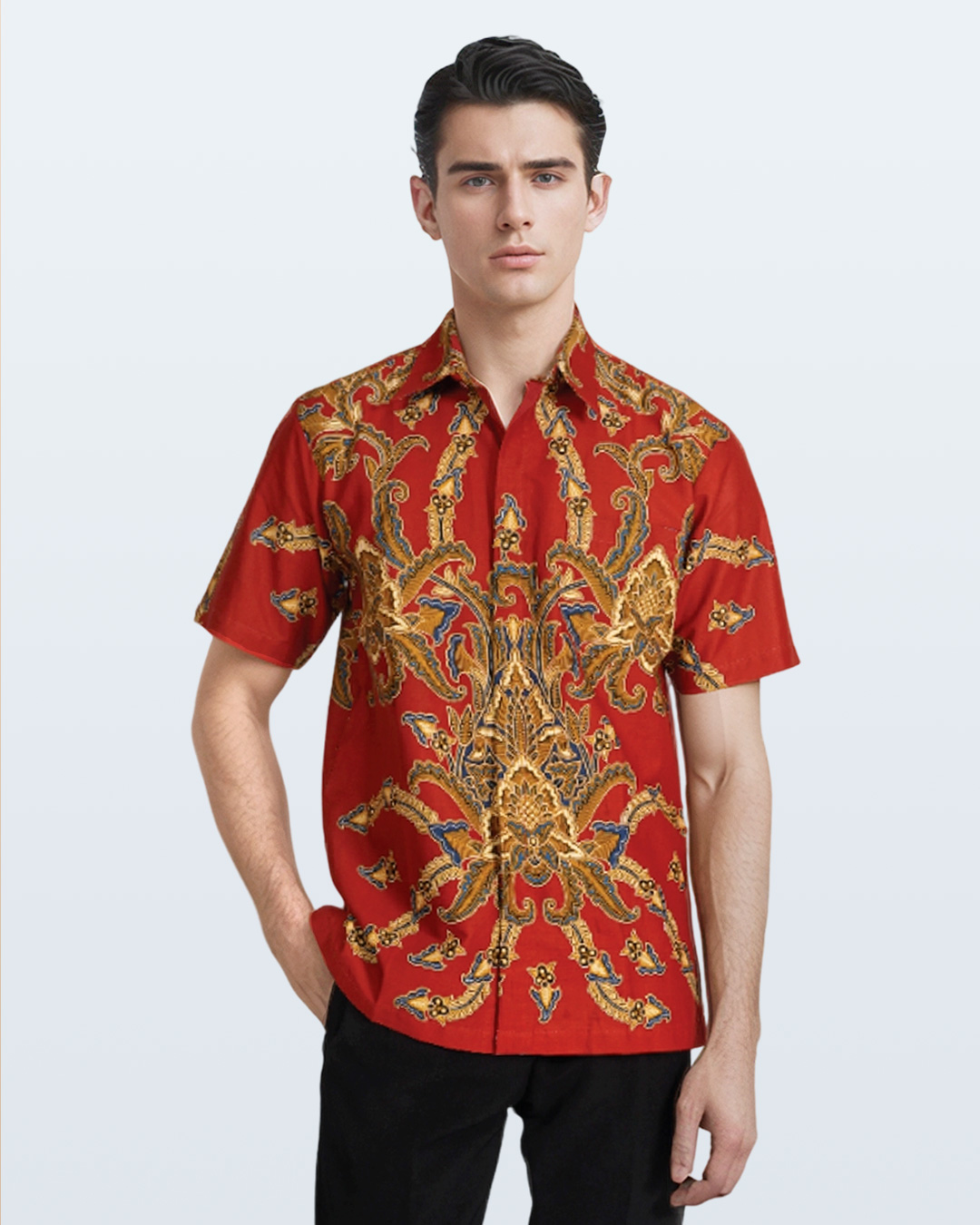 Kemeja Batik Lengan Pendek Sekar Pergola Merah