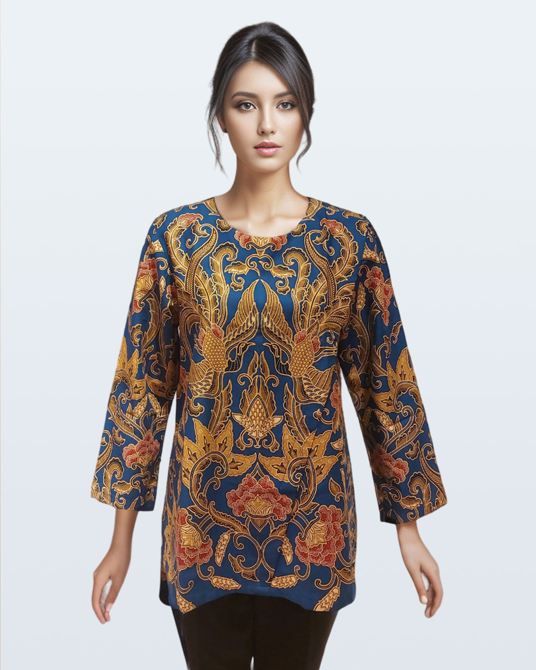 Blouse Lengan Panjang Kukilo Puspa Raya - Biru