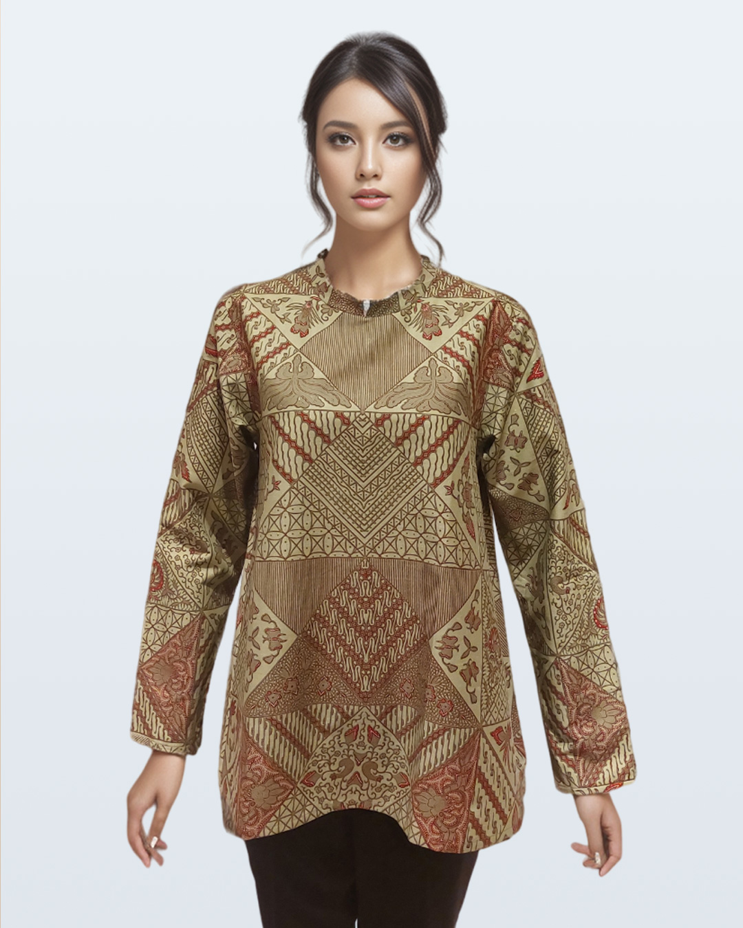 Blouse Lengan Panjang Tambal Modren - Hijau