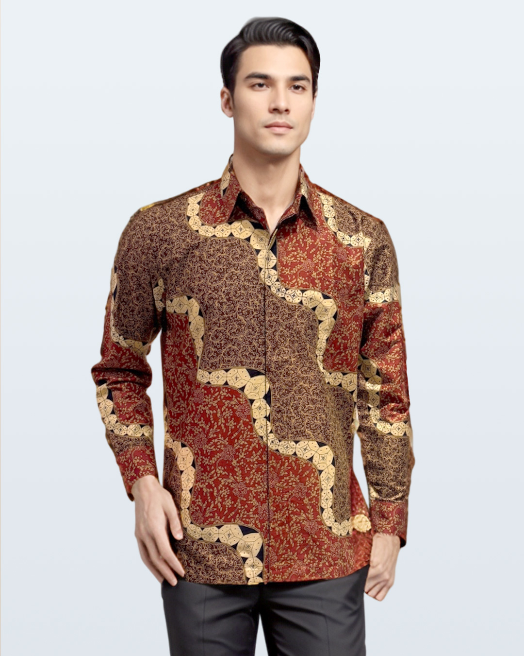 Kemeja Batik Lengan Panjang Lengko Picis - Merah Cokelat