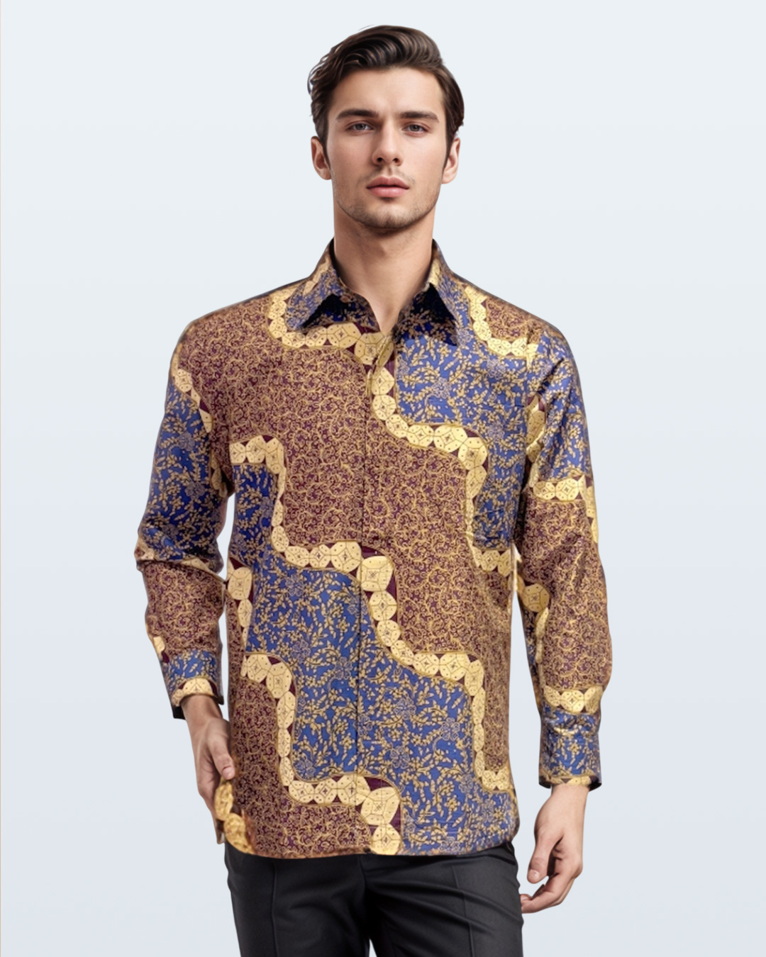 Kemeja Batik Lengan Panjang Lengko Picis - Biru