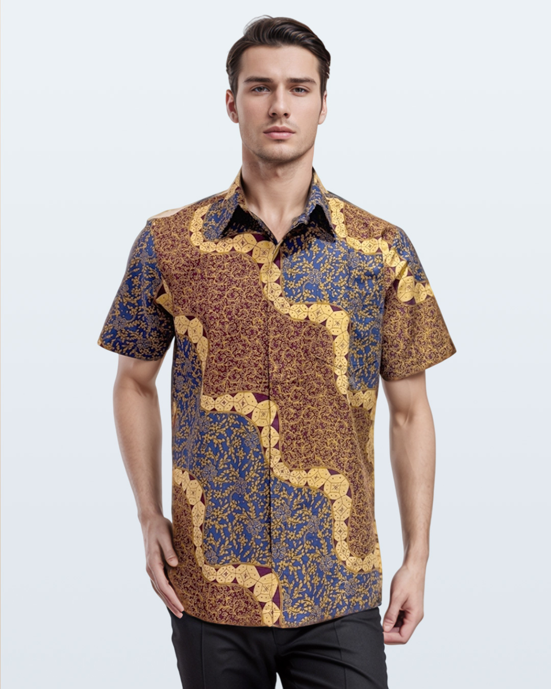 Kemeja Batik Lengan Pendek Lengko Picis - Biru