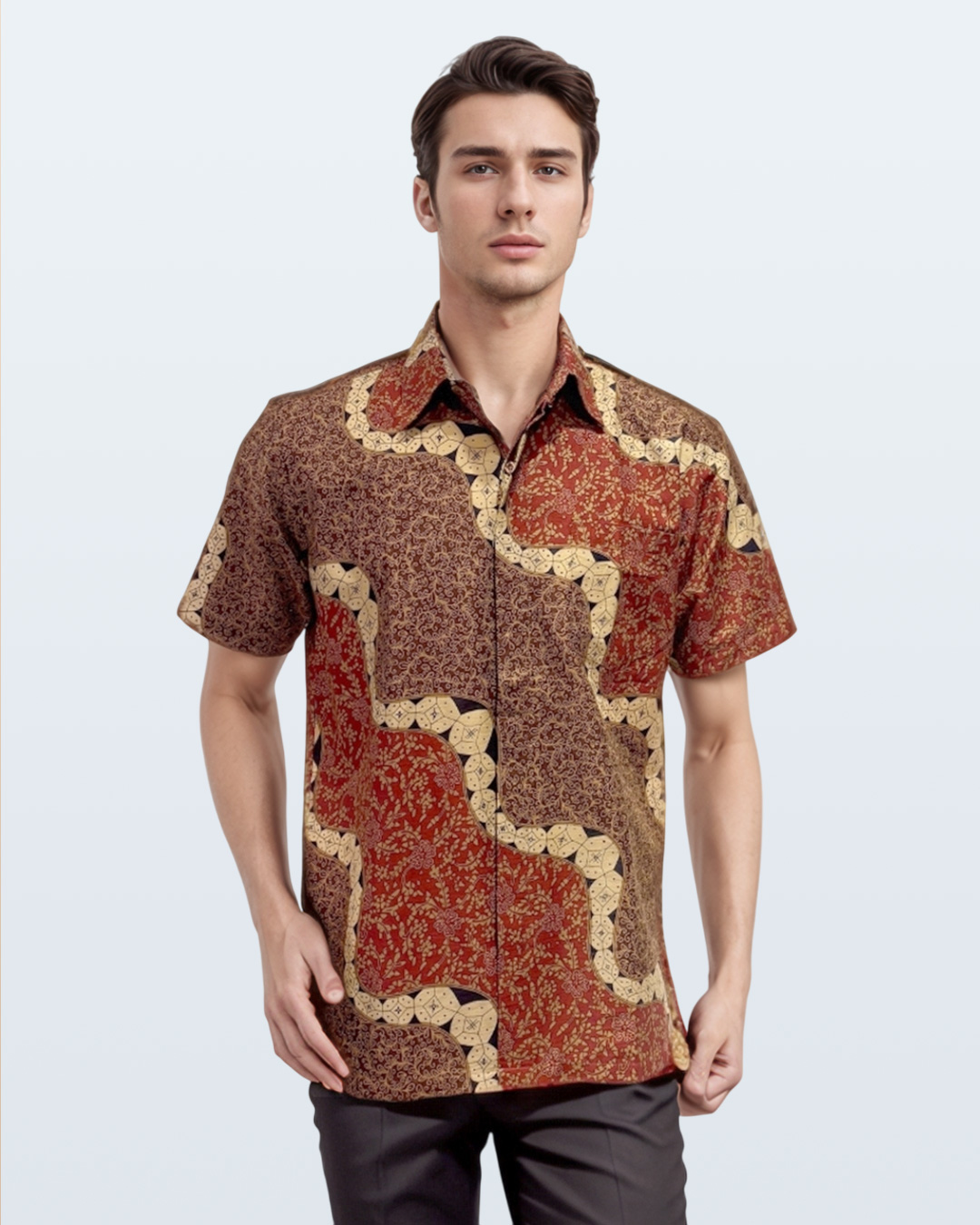 Kemeja Batik Lengan Panjang Lengko Picis - Merah Cokelat