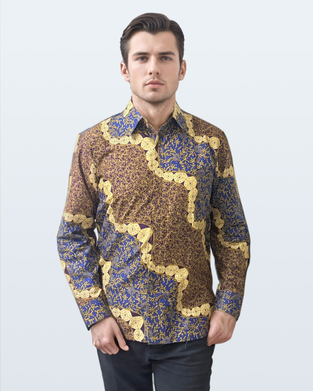 Kemeja Batik Lengan Panjang Lengko Picis - Biru