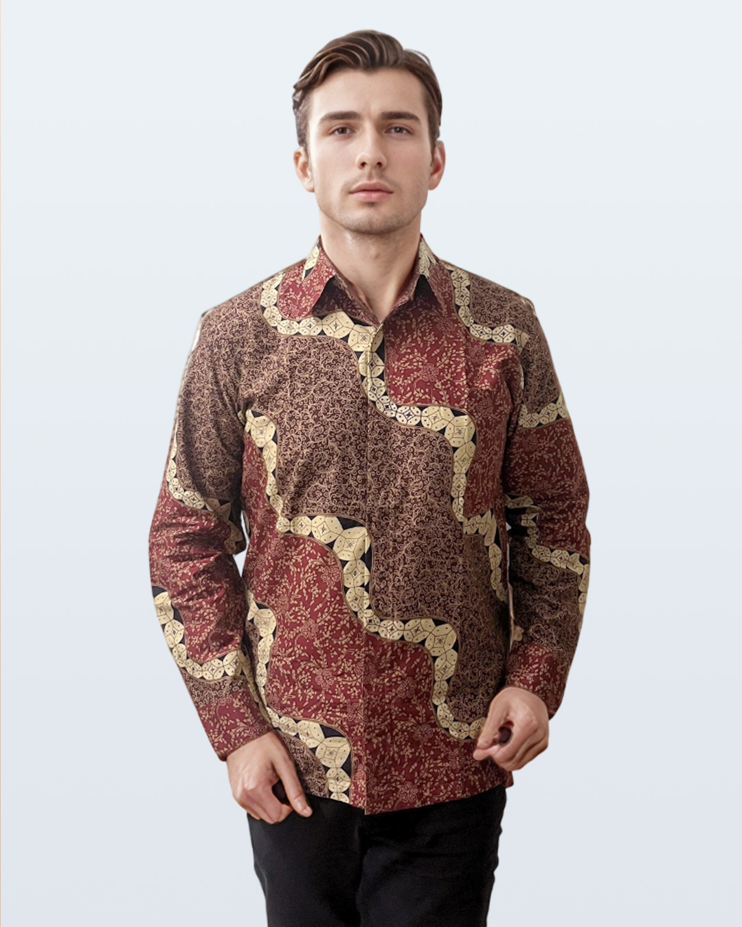 Kemeja Batik Lengan Panjang Lengko Picis - Merah Cokelat