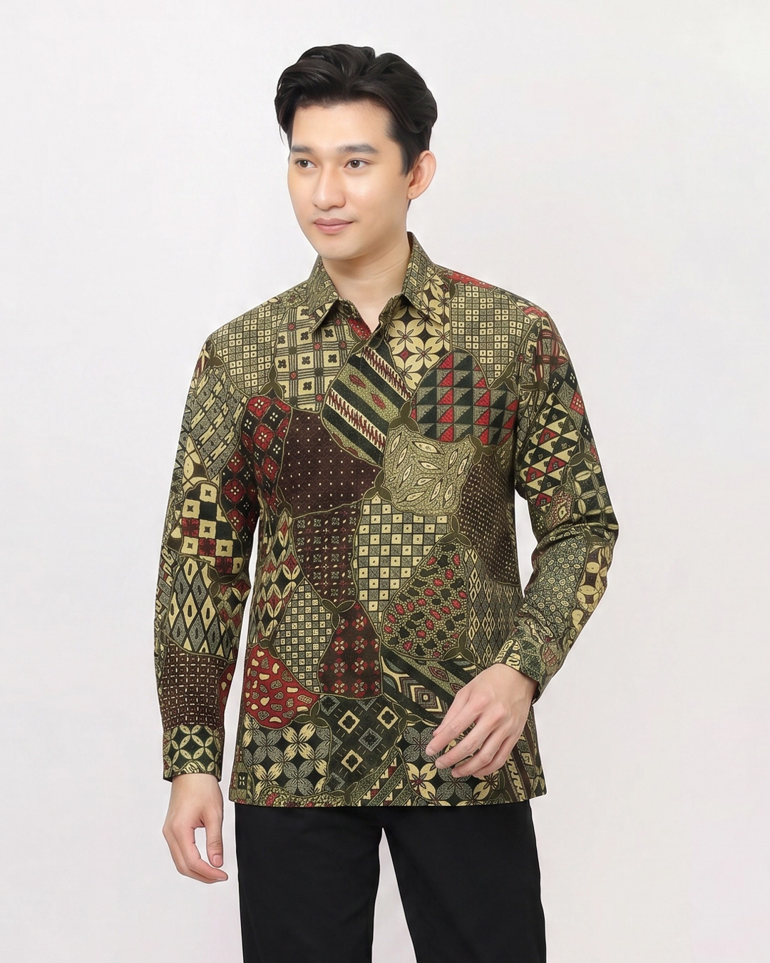 Kemeja Batik Lengan Panjang Sekar Jagad Tiga Berlian - Hijau