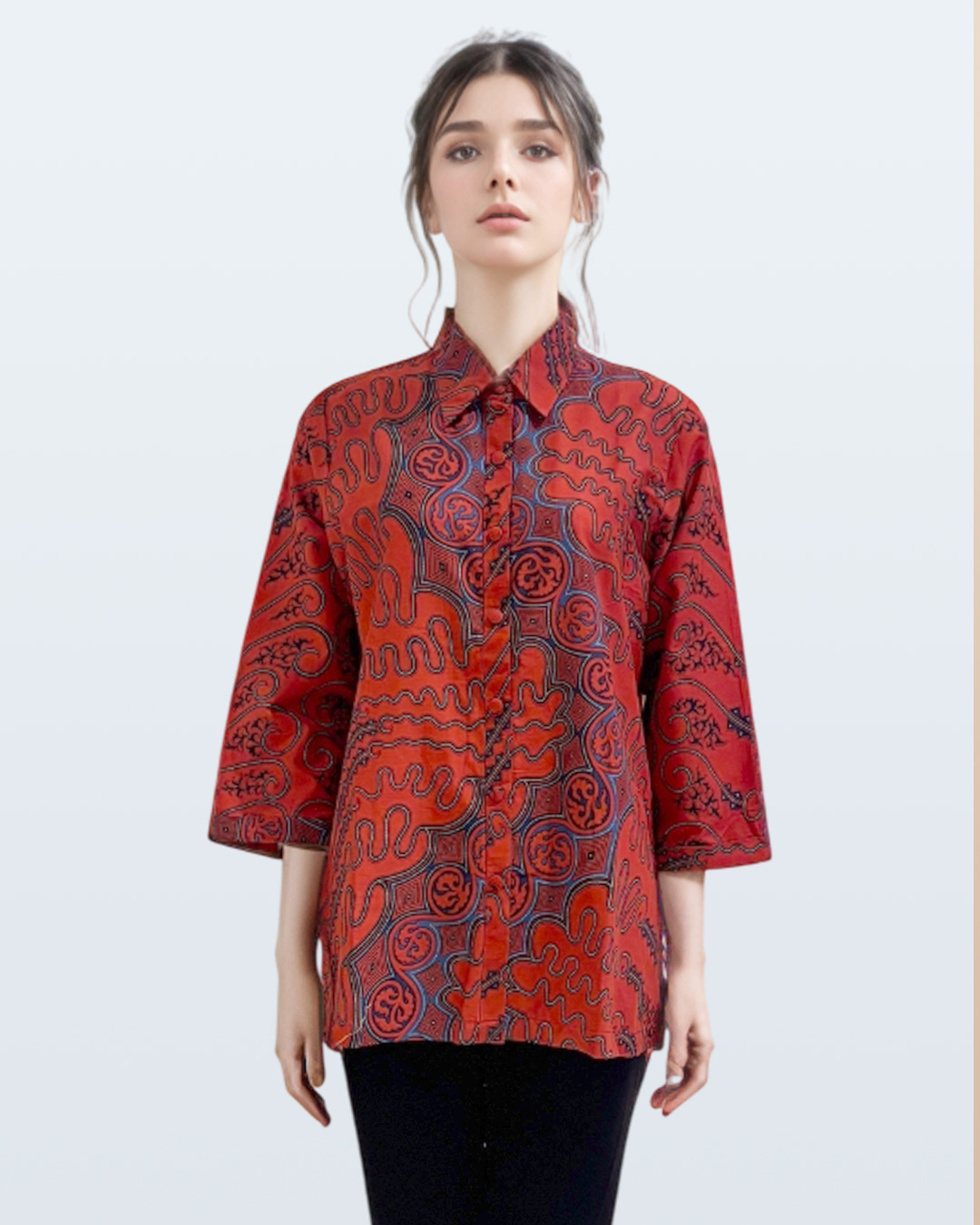 Blouse Lengan Panjang Lengko Manggar Kerah - Merah