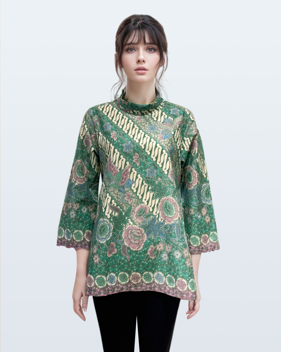 Blouse Lengan Panjang Parang Boket - Hijau