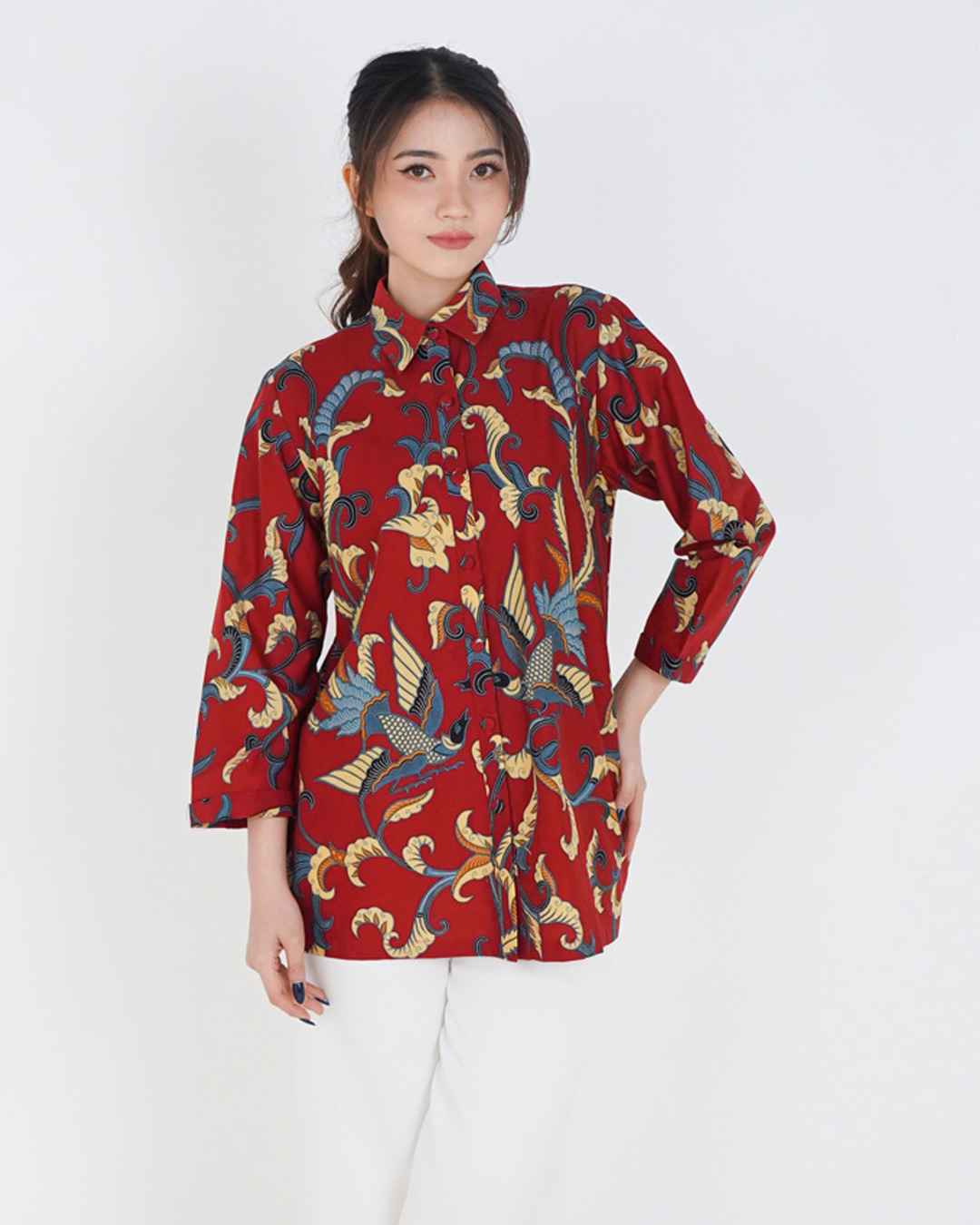 Blouse Lengan Panjang Peksi Nendro Kerah – Merah