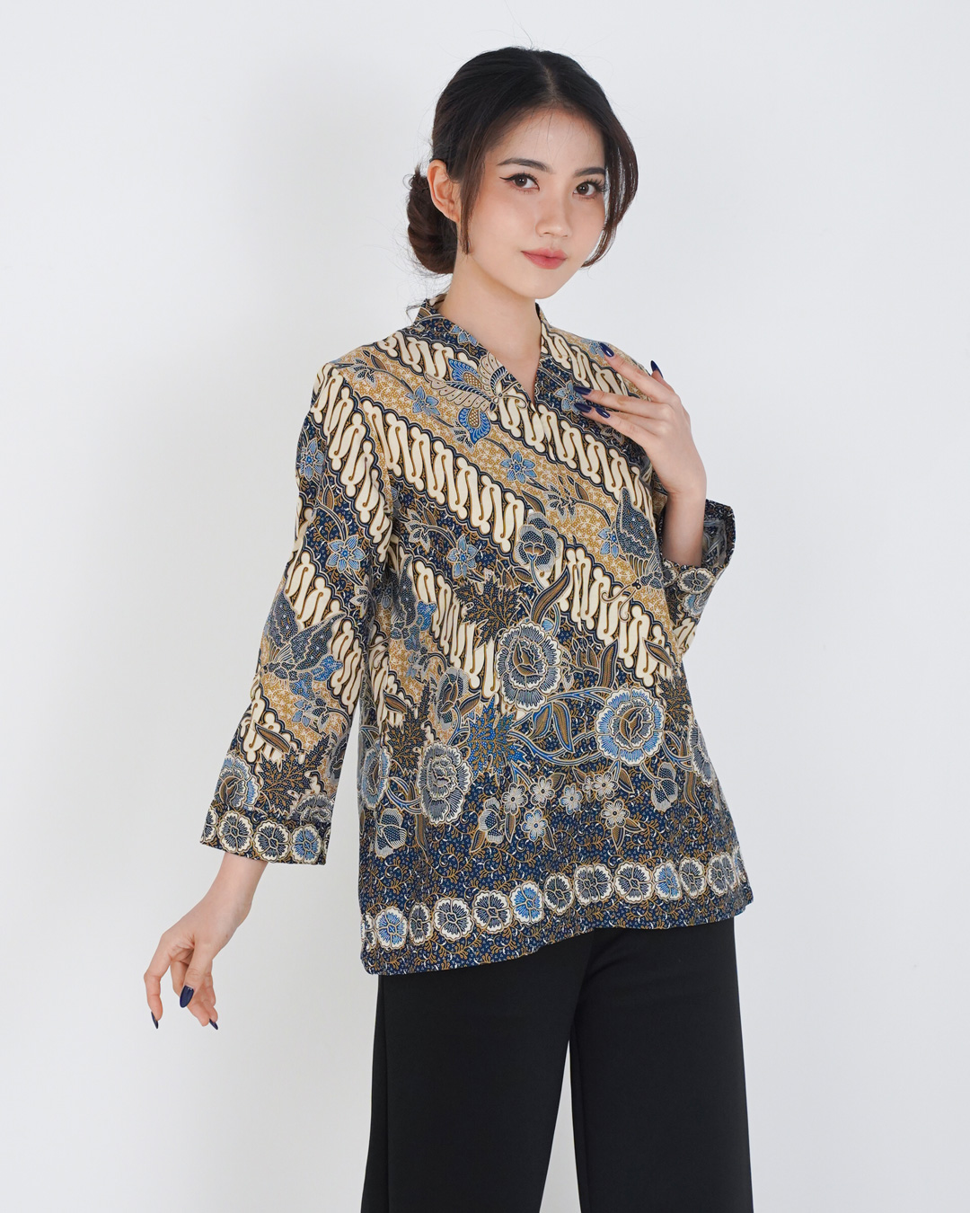 Blouse Danar Hadi Lengan Panjang Parang Boket - Biru