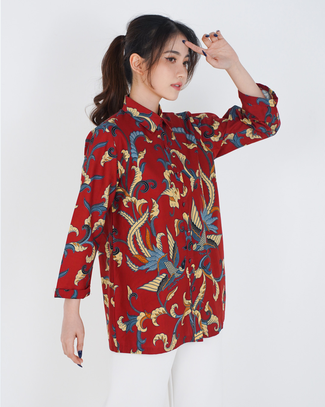 Blouse Lengan Panjang Peksi Nendro Kerah – Merah
