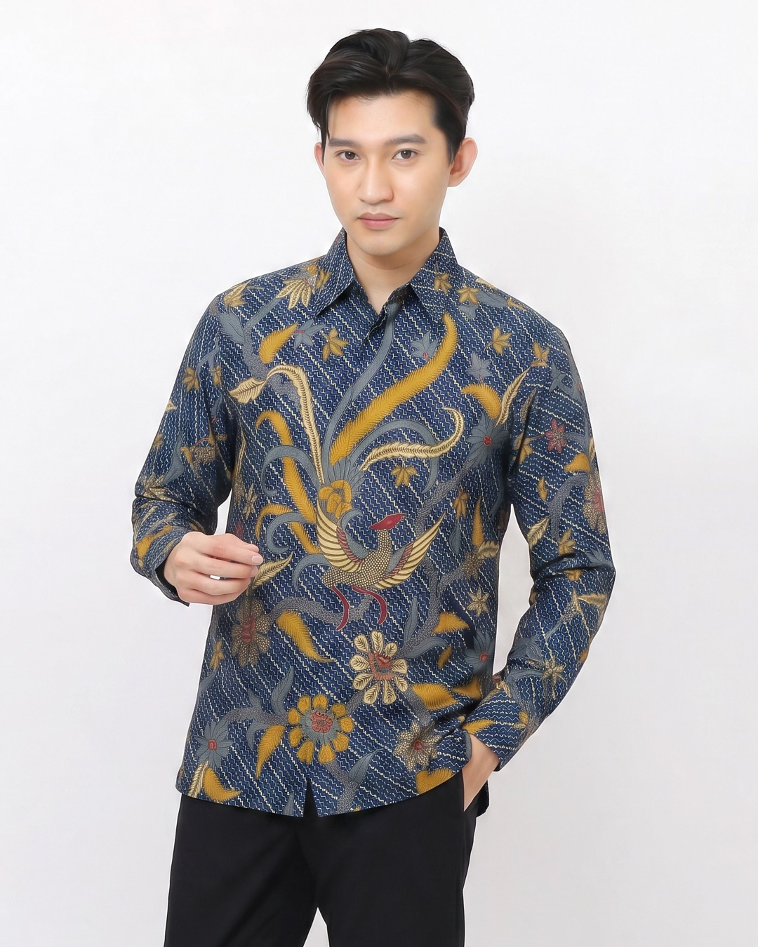 Kemeja Batik Lengan Panjang Sekar Melati Gambir - Biru