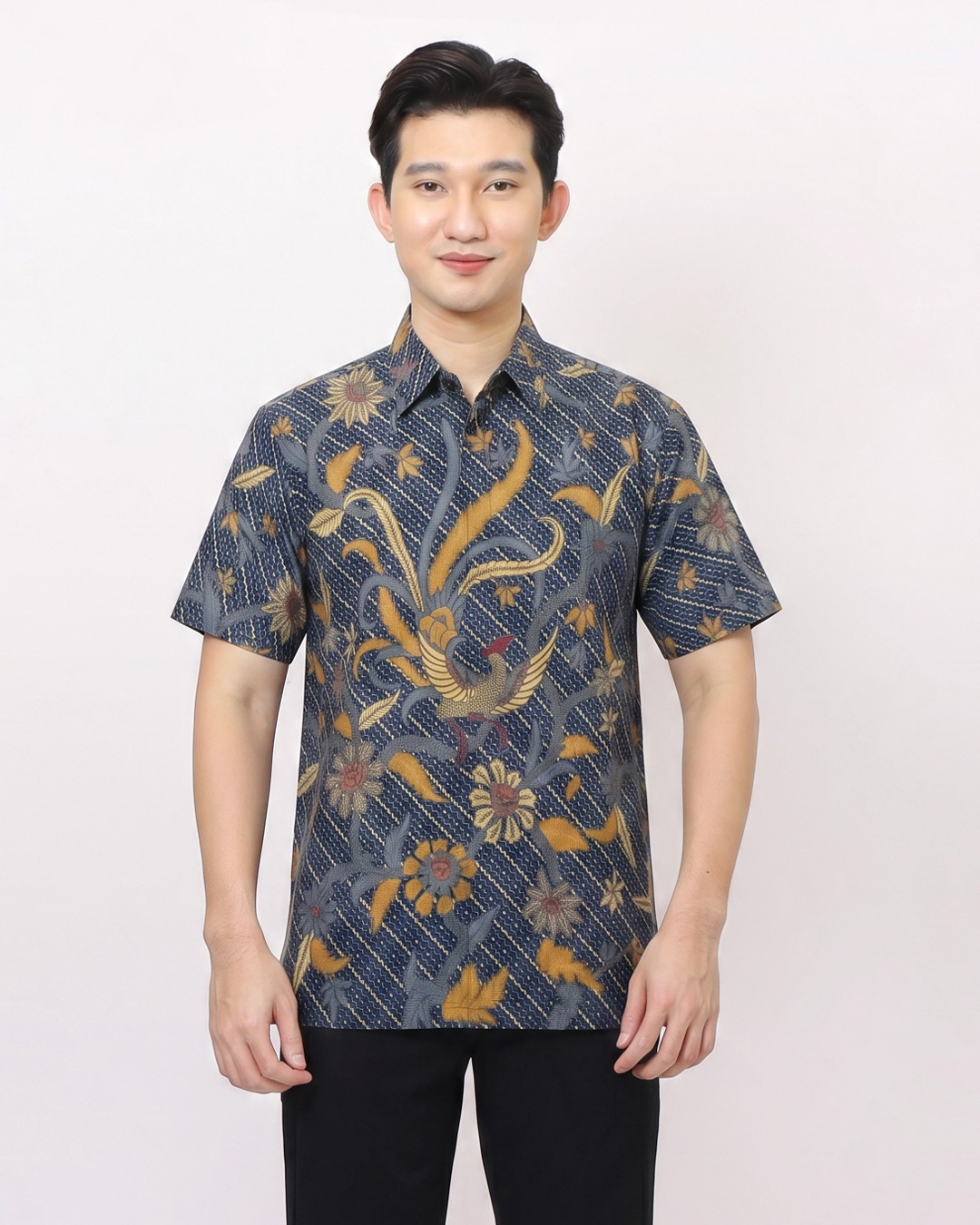 Kemeja Batik Lengan Pendek Sekar Melati Gambir - Biru