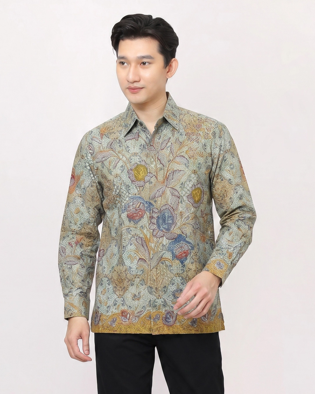 Kemeja Batik Lengan Pendek Pesona Tiga Negeri - Abu abu