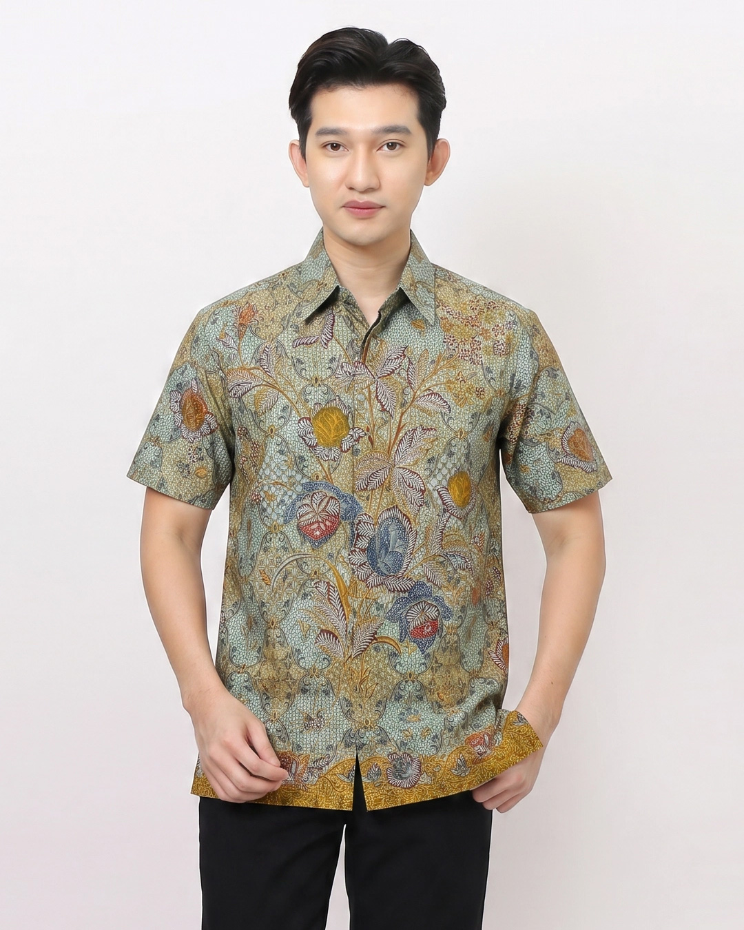 Kemeja Batik Lengan Pendek Pesona Tiga Negeri - Abu abu