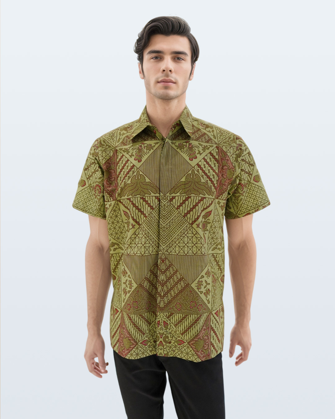 Kemeja Batik Lengan Pendek Tambal Modern 2 - Hijau