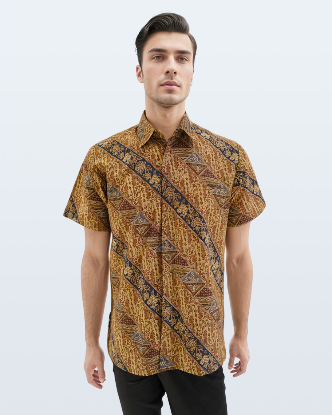 Kemeja Batik Lengan Pendek Lereng Tambal Puspa - Merah