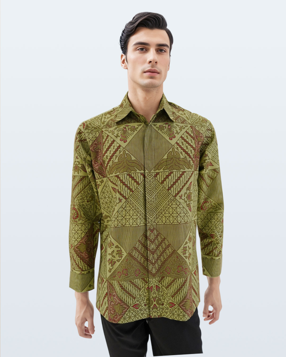 Kemeja Batik Lengan Panjang Tambal Modern 2 - Hijau
