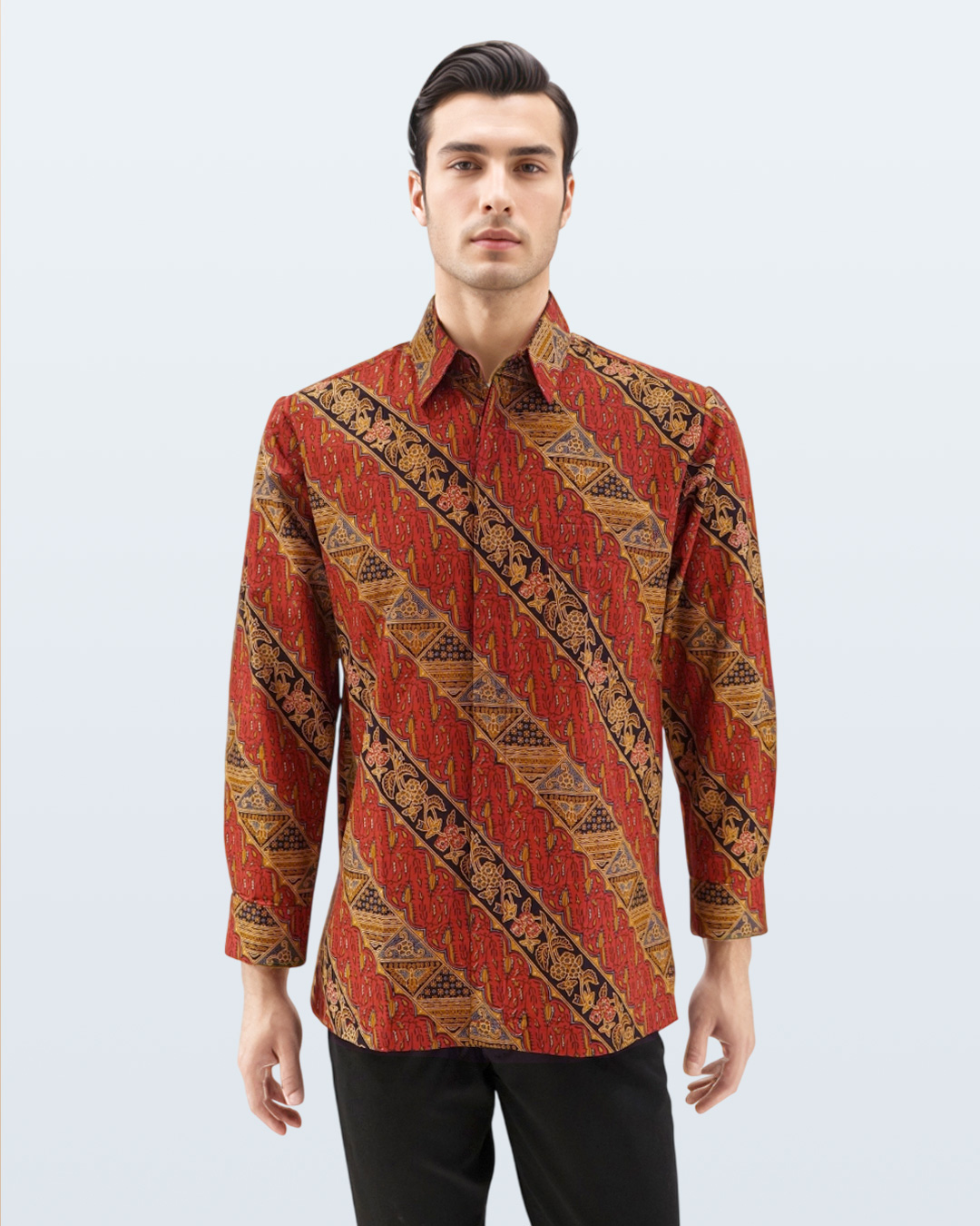 Kemeja Batik Lengan Panjang Lereng Tambal Puspa - Merah