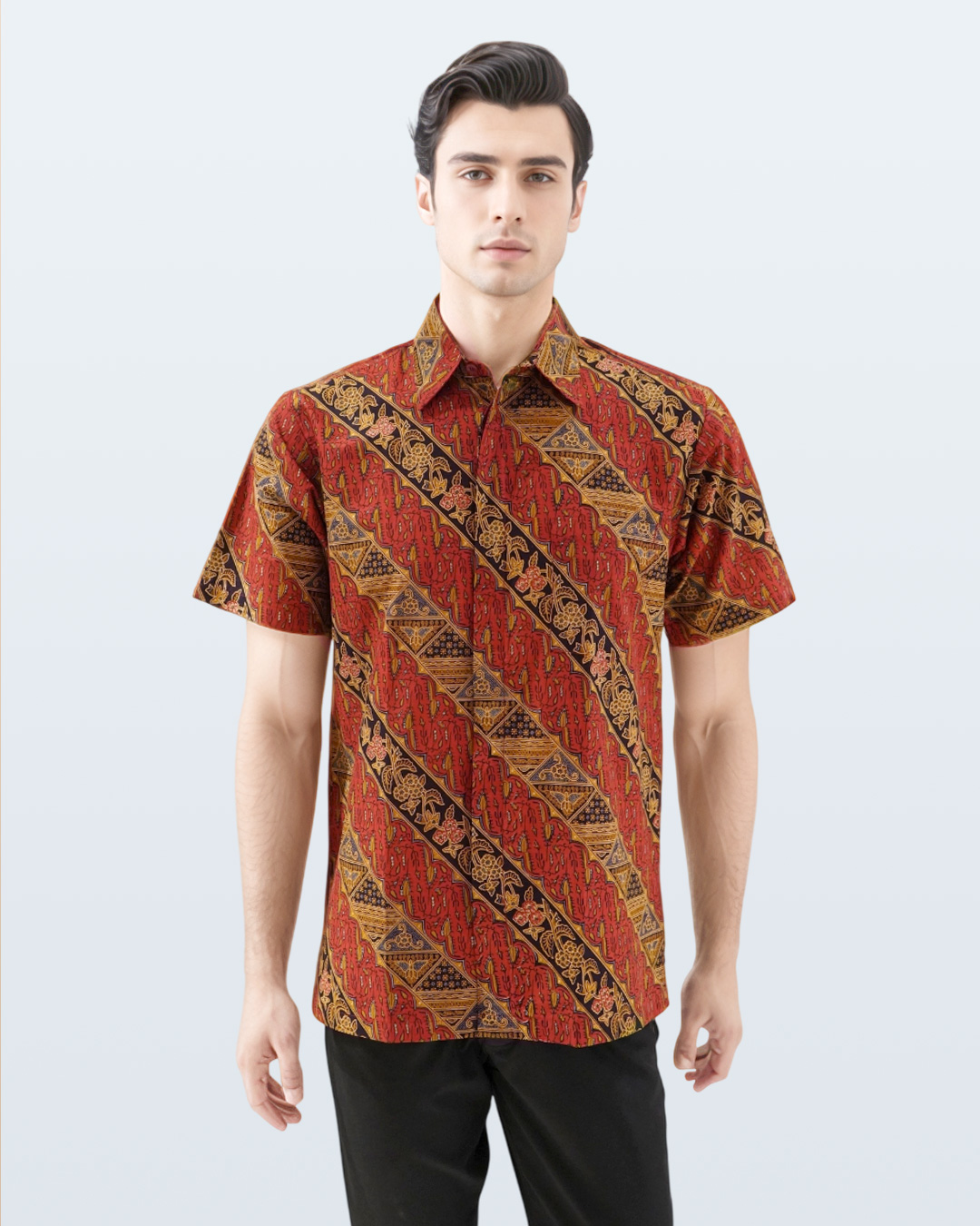 Kemeja Batik Lengan Pendek Lereng Tambal Puspa - Merah