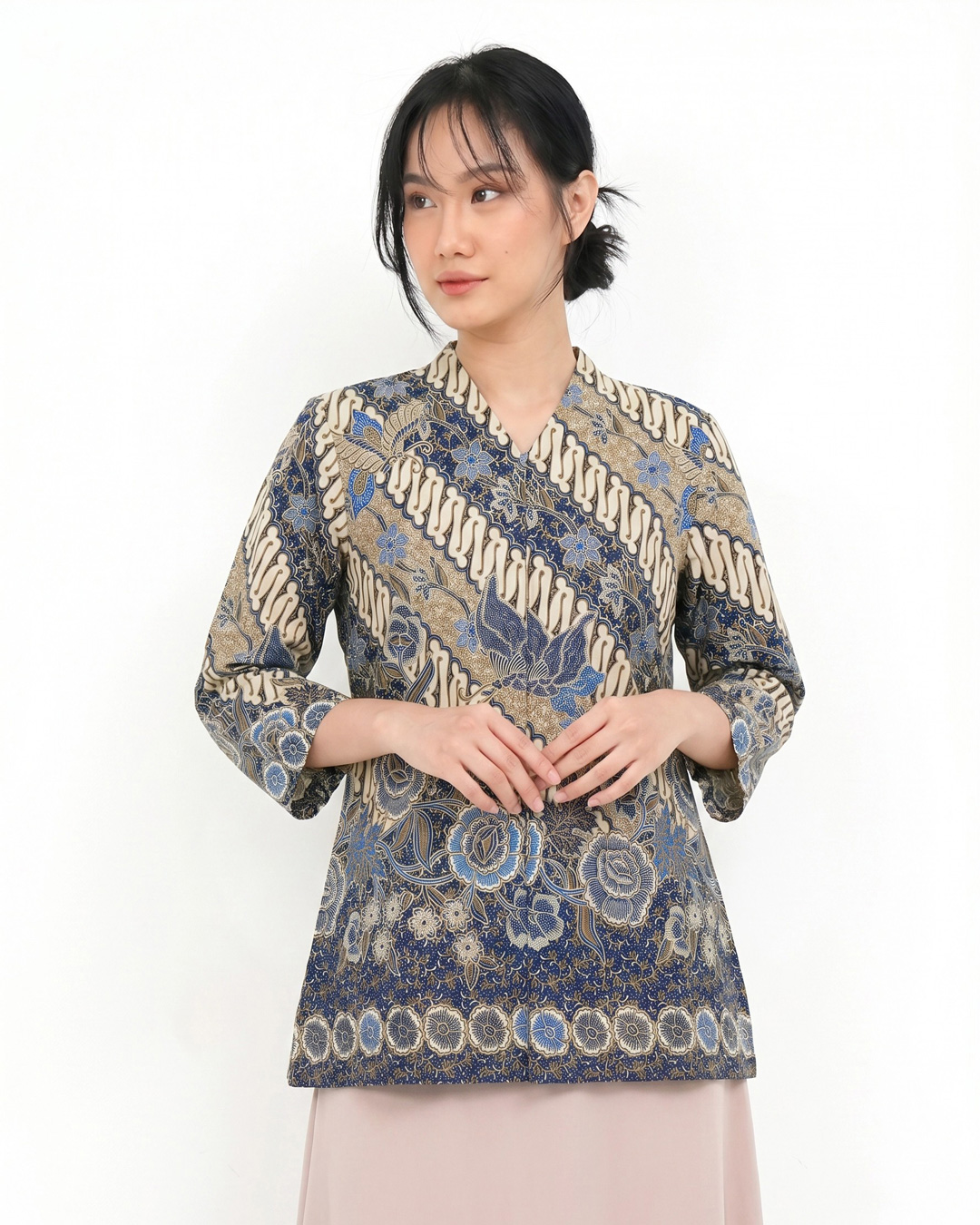 Blouse Danar Hadi Lengan Panjang Parang Boket - Biru 1