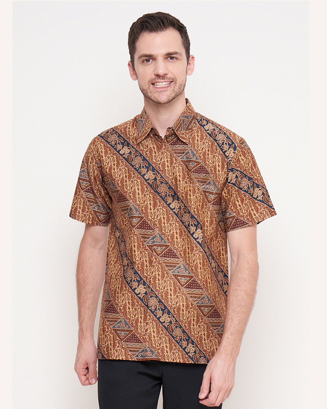 Kemeja Batik Lengan Pendek Lereng Tambal Puspa - Biru