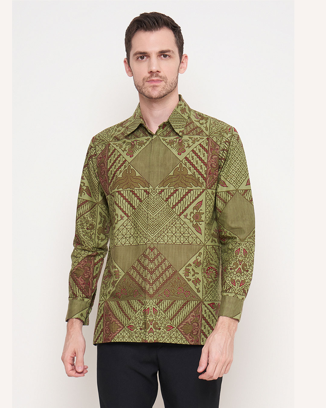 Kemeja Batik Lengan Panjang Tambal Modern 2 - Hijau