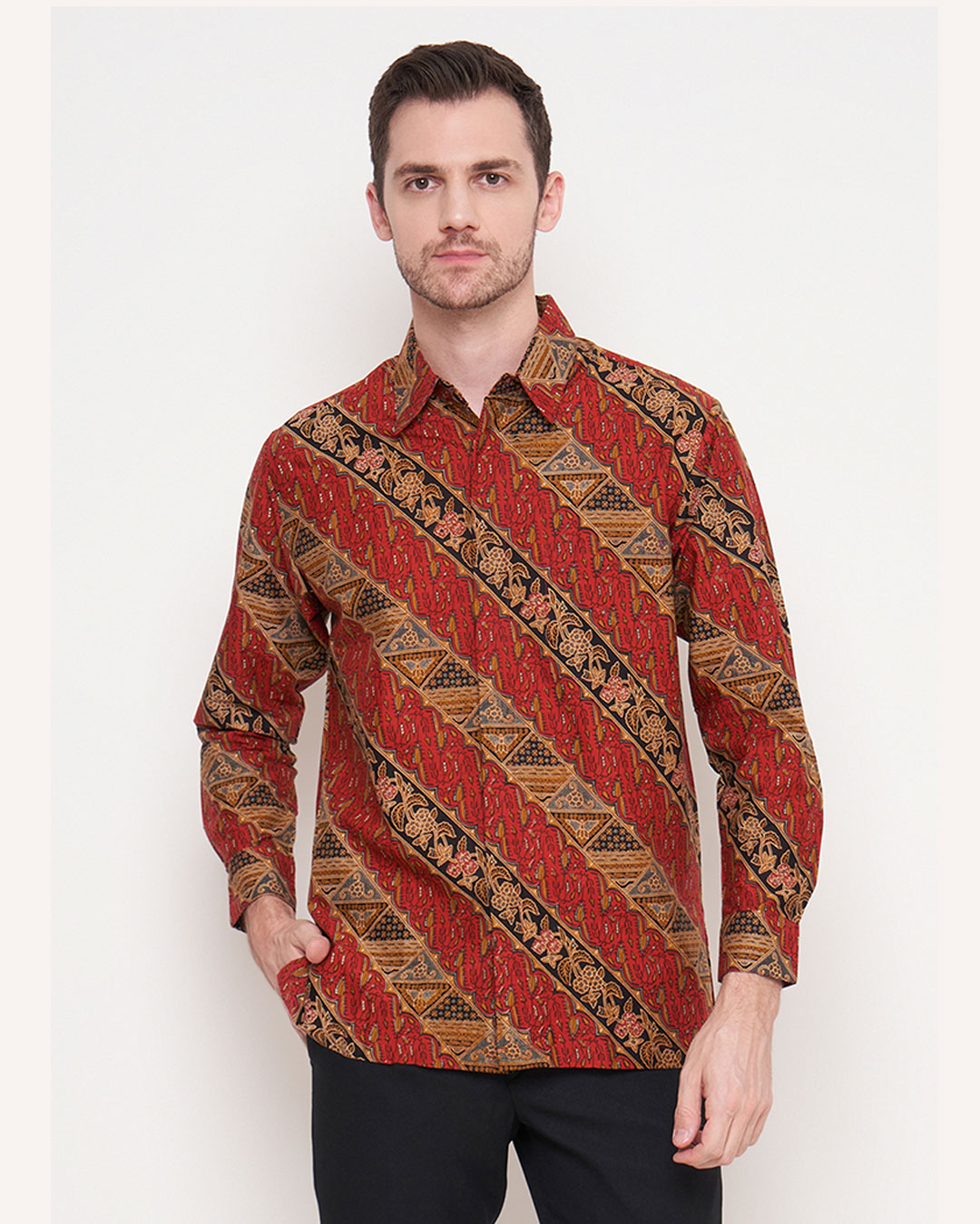 Kemeja Batik Lengan Panjang Lereng Tambal Puspa - Merah