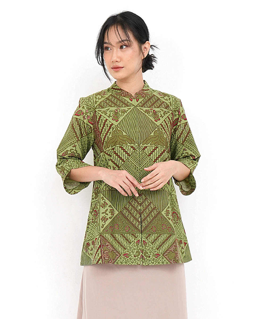 Blouse Lengan Panjang Tambal Modren 2 - Hijau
