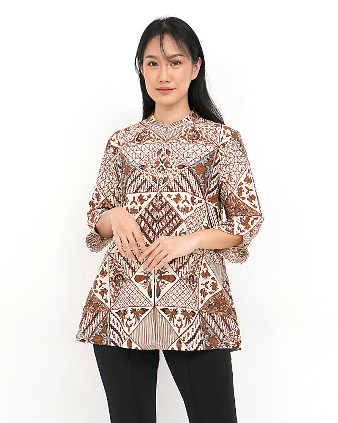 Blouse Lengan Panjang Tambal Modren 2 – Cream