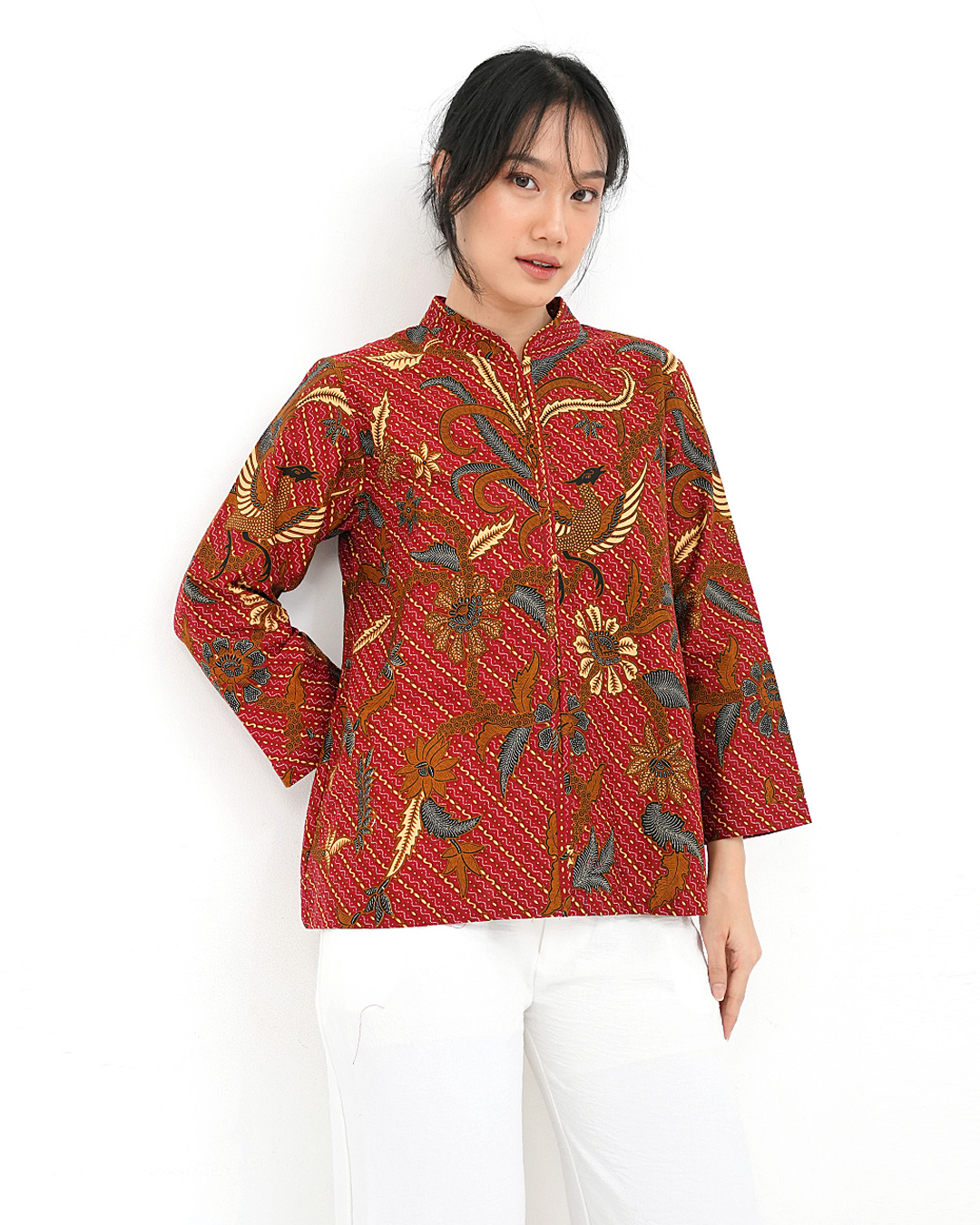 Blouse Lengan Panjang Sekar Melati Gambir - Merah