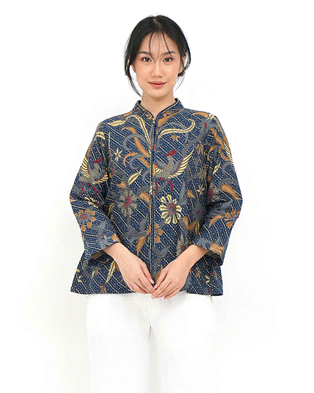 Blouse Lengan Panjang Sekar Melati Gambir - Biru
